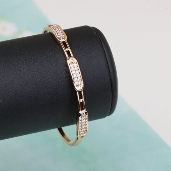 Triple Panel Rose Gold Bangle with Pave Stone Accents, XPBL0496 - Picture 9 of 12